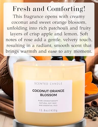 51Rk83LU7kL._SL500_.jpg Coconut Orange Blossom 3-Wick Candle | 15.8 oz Soy Aroma for Stress Relief & Relaxation - Image 2