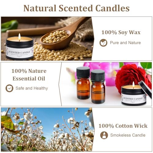 51RkWNqwW4L._SL500_.jpg Aromatherapy Candle Set: 6 Scented Soy Jar Candles for Men & Women - Perfect Gift for Christmas, Birthdays, & Thanksgiving - Image 3