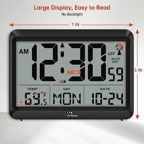 51SQjsLTxpL._SL500_.jpg WallarGe Atomic Digital Wall Clock: Battery-Operated, Self-Setting, Large Display with Temperature, Date, Day, Silent Mounting, 4 Time Zones, and DST. - Image 5
