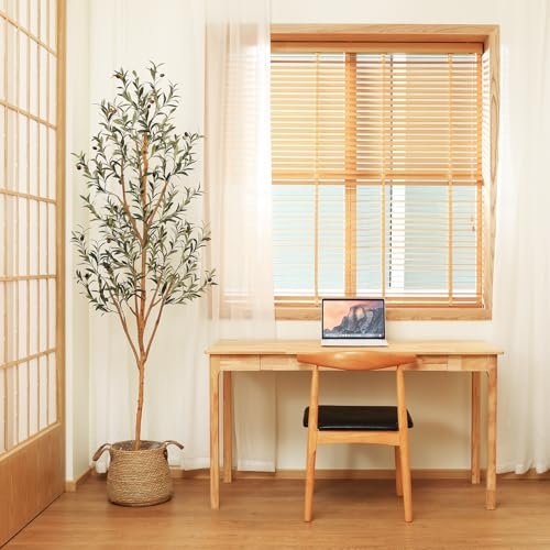 51UwKHh62XL._SL500_.jpg Kazeila 6FT Artificial Olive Tree: Faux Silk Indoor Plant for Home or Office Decor with Wood Branches and Fruits. - Image 3
