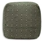 Signature Design by Ashley Abacy Square Handwoven Pouf with Geometric Pattern in Green & Beige - Image 4