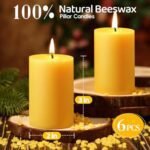 6 Pack of 100% Pure Beeswax Pillar Candles - 192 Hours Burn Time, Dripless & Smokeless - Image 2