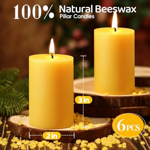 51VP6H6FlCL._SL500_.jpg 6 Pack of 100% Pure Beeswax Pillar Candles - 192 Hours Burn Time, Dripless & Smokeless - Image 2