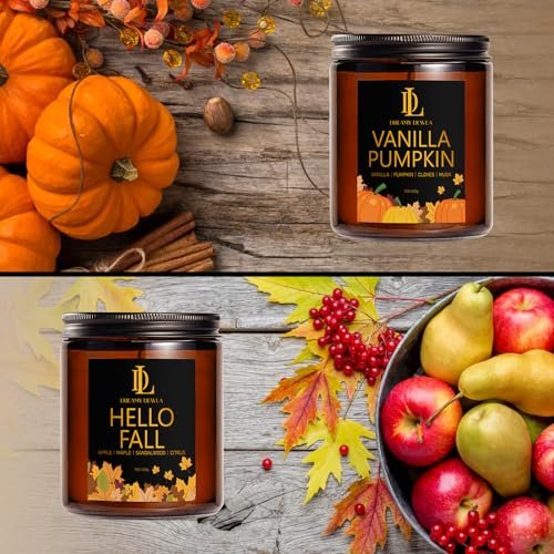 51W-1wRhkbL._SL500_.jpg Fall Candle Set: 4 Pack Soy Candles with Cinnamon Clove, Vanilla Pumpkin, Apple Pie & Hello Fall—Perfect Holiday Gift! - Image 2