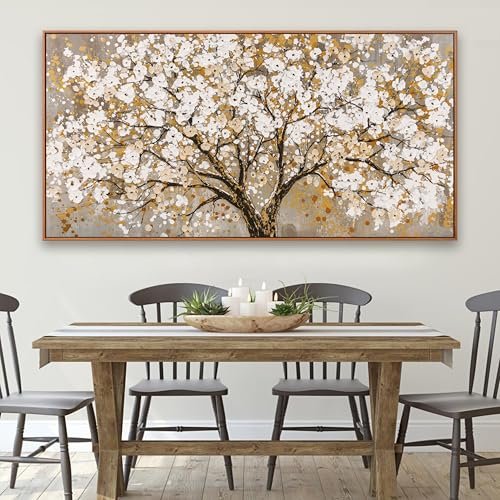51WCTgpdjDL._SL500_.jpg Large Framed Gold Abstract Tree of Life Canvas Art – Modern Home Decor, Ready to Hang (30"x60") - Image 3