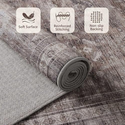51XSnU4sZPL._SL500_.jpg Rugxara 5x7 Area Rug: Vintage Grey Washable Boho Rug, Non-Slip, Low Pile Faux Wool for Living Room & Kids' Room. - Image 4