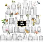 Anquephd Glass Bud Vase Set of 32PCS Wedding Centerpieces for Tables,Mini Clear Bud Vases for Flowers,Small Flower Vases Suitable for Birthday Party,Anniversary,Wedding,Baby Shower (Clear, 32PCS)