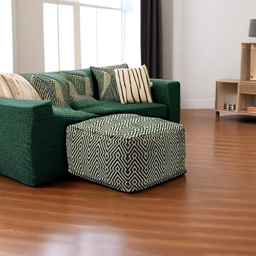 51XhhTbE54L._SL500_.jpg Signature Design by Ashley Abacy Square Handwoven Pouf with Geometric Pattern in Green & Beige - Image 5