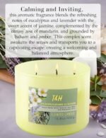 Eucalyptus Jasmine Lavender 3-Wick Candle | 15.8 oz Stress Relief Aromatherapy for Men & Women - Image 2