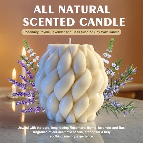 51ZEbglX7eL._SL500_.jpg Knot Ball Candle: Handmade White Pillar Bubble Candle, Scented Soy Wax, Perfect Home Decor & Housewarming Gift! - Image 4