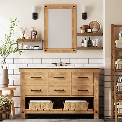 51aqPbUqf9L._SL500_.jpg QEEIG Wall-Mounted Bathroom Shelves Over Toilet - Rustic Brown Floating Shelf Set of 3, 16" for Toilet Paper Storage and Farmhouse Decor. - Image 6