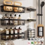 Veken Rustproof & Waterproof Shower Caddy 6-Pack, No Drilling Adhesive Shelves Rack with Soap Holder, Large Capacity Bathroom Organizers and Storage, Wall-Mounted Kitchen & Home Decor