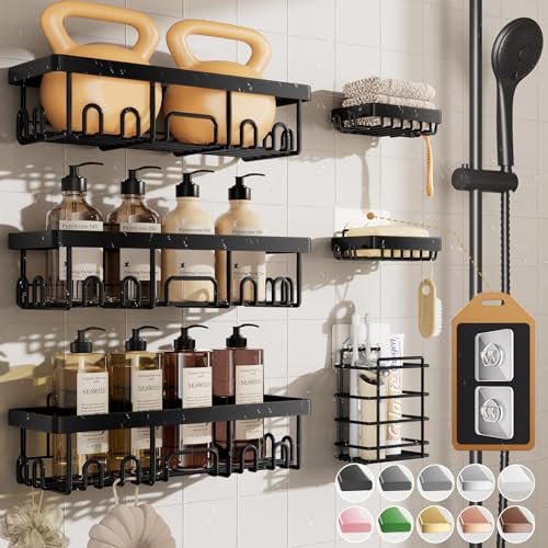 Veken Waterproof Shower Caddy 6-Pack: No-Drill Adhesive Shelves with Soap Veken Rustproof & Waterproof Shower Caddy 6-Pack, No Drilling Adhesive Shelves Rack with Soap Holder, Large Capacity Bathroom Organizers and Storage, Wall-Mounted Kitchen & Home Decor