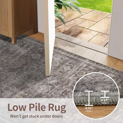 51cVT1wKhYL._SL500_.jpg Rugxara 5x7 Area Rug: Vintage Grey Washable Boho Rug, Non-Slip, Low Pile Faux Wool for Living Room & Kids' Room. - Image 6