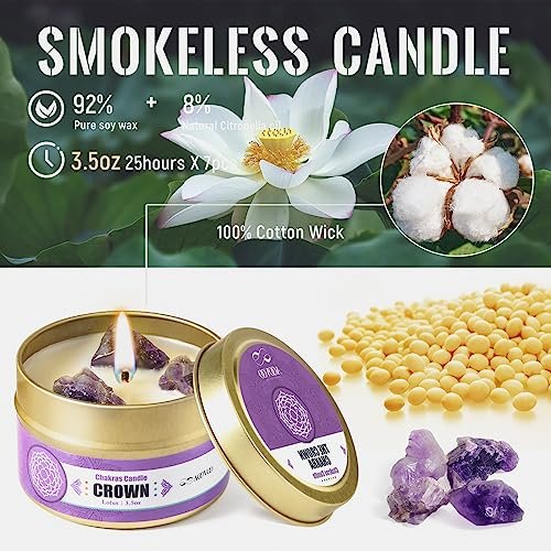 51caBJQ7O5L._SL500_.jpg AOOVOO Chakra Candles with Healing Crystals - 7 Candle Set for Aromatherapy & Spiritual Gifts - Image 2