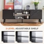 Sweetcrispy TV Stand for 55-60 inch TVs, Modern Mid-Century Media Console with Storage, 2 Cabinets, Soft Hinge, Black Living Room/Office Furniture. - Image 3