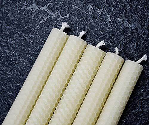 51dZ0Fpqv9S._SL500_.jpg DEYBBY 8-inch Dripless Beeswax Taper Candles - Smokeless, 4-Hour Burn Time, Flat Top (Pack of 6) - Image 4