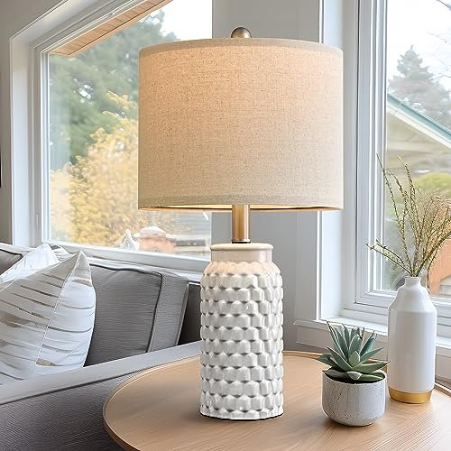 51edhq18a4L._SL500_.jpg USumkky 20.5" White Modern Ceramic Bedside Lamps - Set of 2 for Bedroom, Living Room, or Office Decor - Image 2
