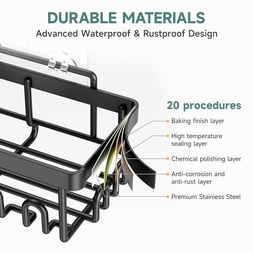51fOUGyFPDL._SL500_.jpg Veken Waterproof Shower Caddy 6-Pack: No-Drill Adhesive Shelves with Soap Holder for Organized Storage. - Image 4
