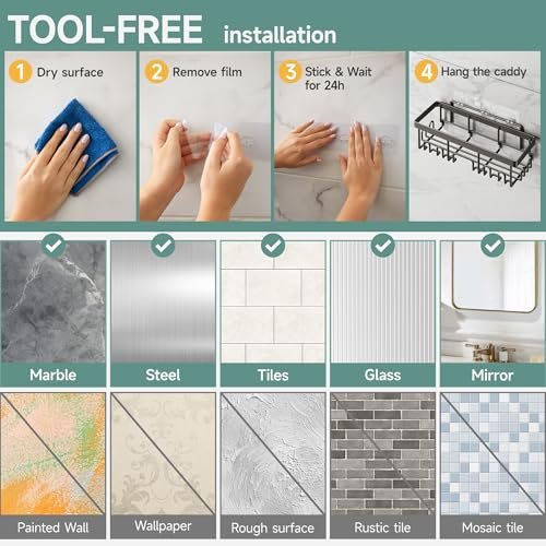 51fWYCp2-bL._SL500_.jpg Veken Waterproof Shower Caddy 6-Pack: No-Drill Adhesive Shelves with Soap Holder for Organized Storage. - Image 9