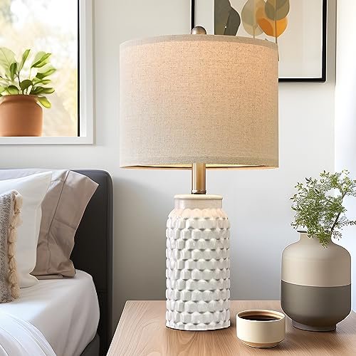 51fekPR84pL._SL500_.jpg USumkky 20.5" White Modern Ceramic Bedside Lamps - Set of 2 for Bedroom, Living Room, or Office Decor - Image 4