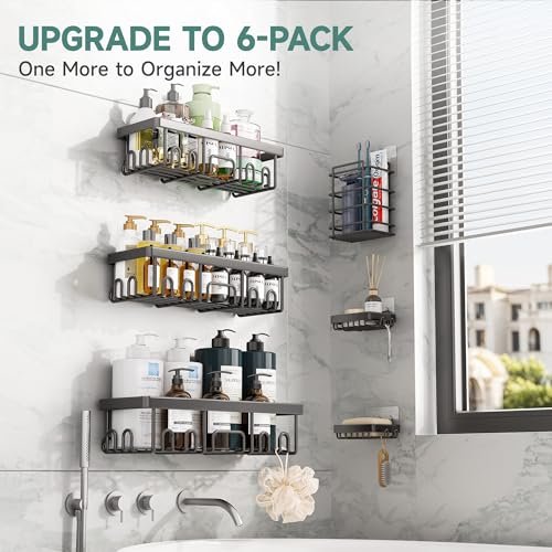 51gZve9HCQL._SL500_.jpg Veken Waterproof Shower Caddy 6-Pack: No-Drill Adhesive Shelves with Soap Holder for Organized Storage. - Image 5