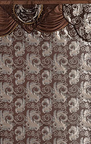 51h-ylSTHBS._SL500_.jpg GLORY RUGS Jacquard Luxury Brown Curtain Set with Valance – 2 Panels, 55x84 inches for Bedroom, Living Room, Dining Room - Image 2