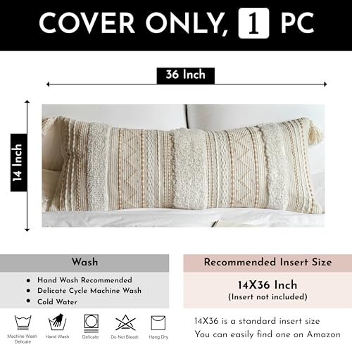 51hQi927E3L._SL500_.jpg BlissBlush 14x36 Boho Lumbar Throw Pillow Cover - Neutral Farmhouse Cushion for Living Room & Bedroom (Cover Only) - Image 4