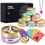 AOOVOO Chakra Candles with Healing Crystals - 7 Chakra Candle Set, Spiritual Gifts for Women, Aromatherapy Candle, Soy Candles for Women