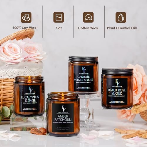 51iAurb8m3L._SL500_.jpg Eucalyptus & Sage Aromatherapy Candles | 7oz Soy Wax Candle Gift for Him & Her in Amber Jar - Image 5