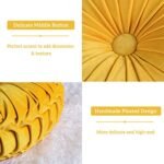 HIG Set of 2 Vintage Velvet Round Pleated Throw Pillows, Classy Yellow Accent for Sofa, Chair, or Bed, 14.5" Diameter. - Image 3