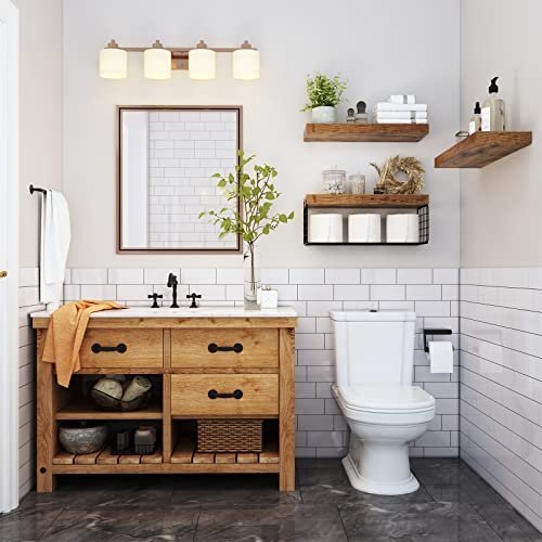 51j2TfyuoQL._SL500_.jpg QEEIG Wall-Mounted Bathroom Shelves Over Toilet - Rustic Brown Floating Shelf Set of 3, 16" for Toilet Paper Storage and Farmhouse Decor. - Image 2