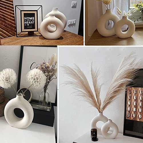 51jkBiIikGL._SL500_.jpg Set of 2 White Ceramic Vases - Modern Round Matte Boho Decor for Home, Wedding, and Office. - Image 6