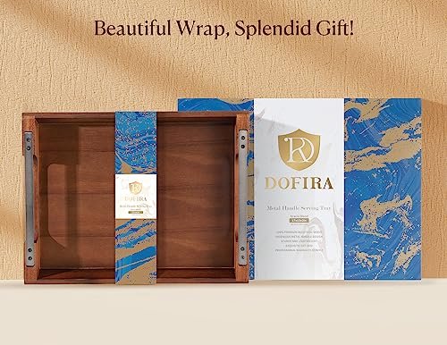 51jrY3gxNlL._SL500_.jpg Dofira Acacia Wood Serving Tray with Metal Handles, 17x13in for Food & Drinks - Rustic Decor for Coffee Table, Breakfast, Bar & More - Image 2