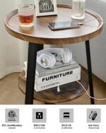 KJGKK Round End Table with Charging Station, 19.7" x 23.63", Industrial Accent Table for Small Spaces (Brown & Black) - Image 7