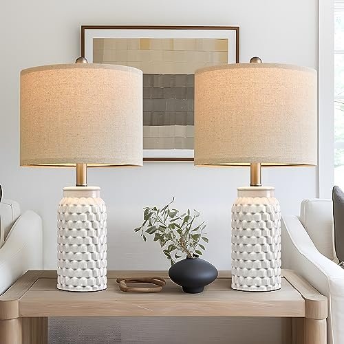 USumkky 20.5" White Modern Ceramic Bedside Lamps - Set of USumkky 20.5" White Modern Ceramic Bedside Lamp Set of 2 for Bedroom Decor Farmhouse Table Lamp for Living Room Office Dorm