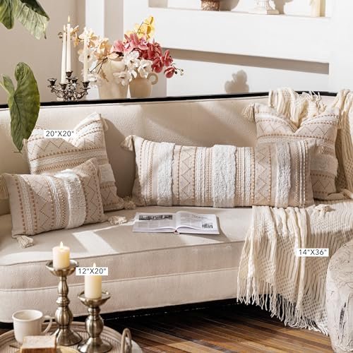 51kOEtOZsnL._SL500_.jpg BlissBlush 14x36 Boho Lumbar Throw Pillow Cover - Neutral Farmhouse Cushion for Living Room & Bedroom (Cover Only) - Image 7