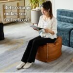 Handmade Moroccan Pouf Cover in Faux Leather, 17.7" Square, Orange & Brown - Foot Rest for Living Room (Cover Only) - Image 3