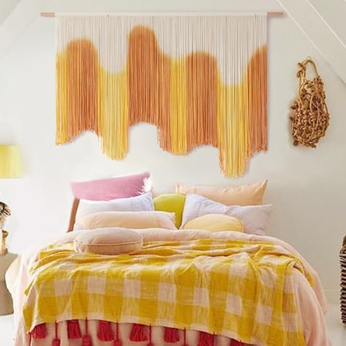 51l54AsehQL._SL500_.jpg IOWER Large Yellow Dip-Dyed Macrame Wall Hanging for Boho Living Room Decor - 59" W x 37" L - Image 2