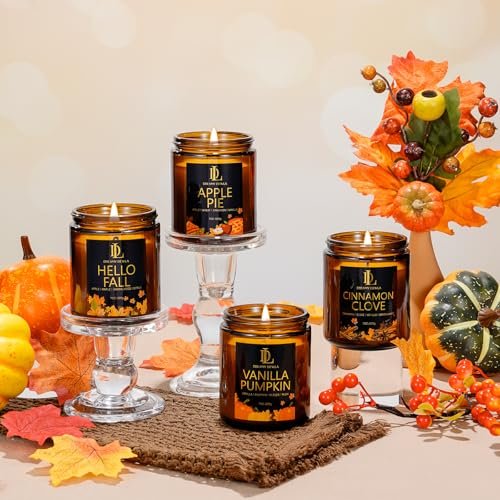51lBYmS6eWL._SL500_.jpg Fall Candle Set: 4 Pack Soy Candles with Cinnamon Clove, Vanilla Pumpkin, Apple Pie & Hello Fall—Perfect Holiday Gift! - Image 5