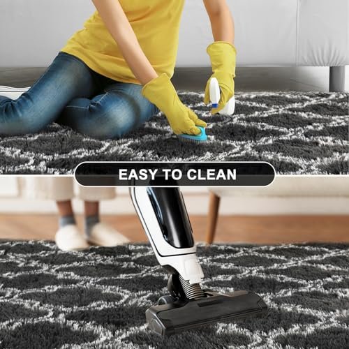 51lkzMCvNVL._SL500_.jpg Puremy 5x7 Feet Shag Area Rug: Soft High Pile Indoor Carpet for Living Room, Bedroom, Playroom, Dark Grey/White. - Image 11