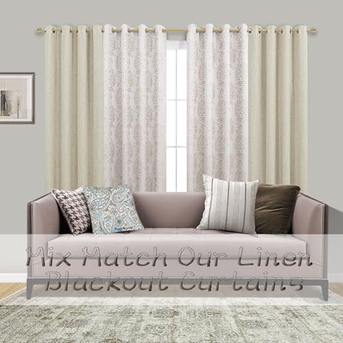 51m01vtWB0L._SL500_.jpg Taupe Geometric Curtains 84" Long – 2-Piece Set, 50% Blackout, Moroccan Damask Design for Living Room, Dining Room, and Bedroom. - Image 2