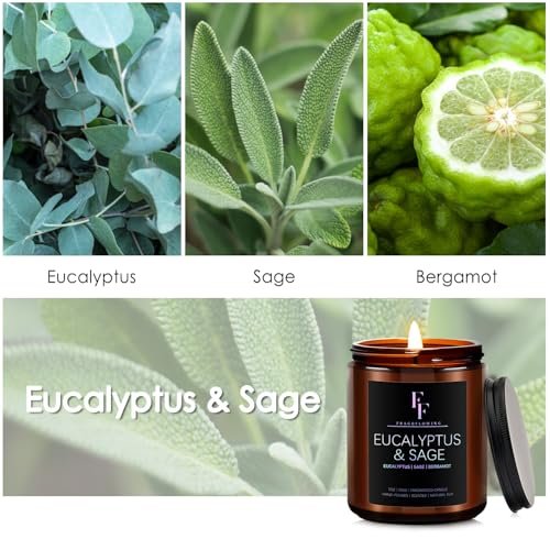 51mX3vtwLOL._SL500_.jpg Eucalyptus & Sage Aromatherapy Candles | 7oz Soy Wax Candle Gift for Him & Her in Amber Jar - Image 2
