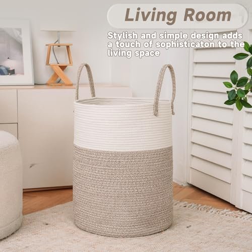 51mYxdf5KAL._SL500_.jpg JMvicyroam 60L Large Woven Laundry Basket – Cotton Rope Storage for Blankets, Toys, Clothes, and Nursery Decor. - Image 3