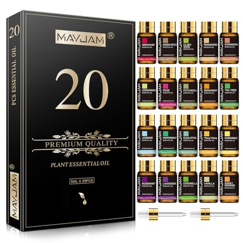 MAYJAM Tea Tree Essential Oil Gift Set – 20 Pure MAYJAM Tea Tree 20 Pcs Pure Essential Oil Gift Set, for Diffuser, Humidifiers, Skin Care, Massage, Fragrance Oil Scent for DIY Candle and Soap Making, Gift for Friend (5ML)