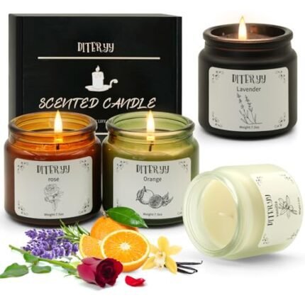 Diteryy 4 Pack Soy Candles for Home Scented Set Aromatherapy Essential Oil Candlewax Bulk for Stress Relief Long Lasting Small Jar Candles Relaxation Present for Mothers Day Bridesmaid Self Care