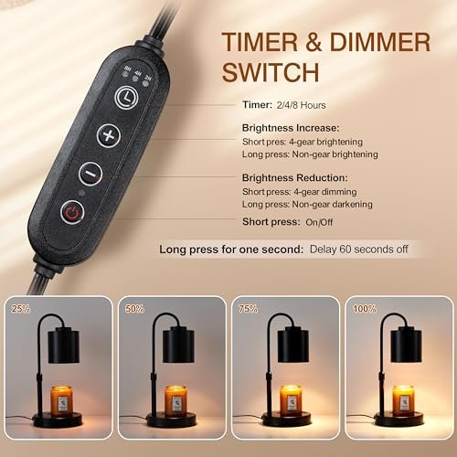 51oqgtLs5BL._SL500_.jpg CASTLELIFE Adjustable Candle Warmer Lamp with Timer & Dimmer, Ideal Gift for Mom, Home Decor, Includes 2 Bulbs - Image 3