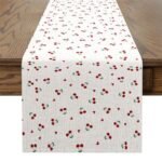 Feelyou Kids Red Cherry Seasonal 13" x 60" Cherry Pattern Table Runner Cute Fruit Home Decor for Living Room Dresser Scarfs Dresser Runners Kawaii Cartoon Fruit