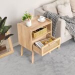 Lerliuo Rattan Nightstand: Boho Bedside Table with Drawer & Open Shelf, Solid Wood Legs, Natural Finish. Perfect for Bedrooms & Small Spaces. - Image 7