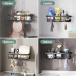 Veken Waterproof Shower Caddy 6-Pack: No-Drill Adhesive Shelves with Soap Holder for Organized Storage. - Image 8